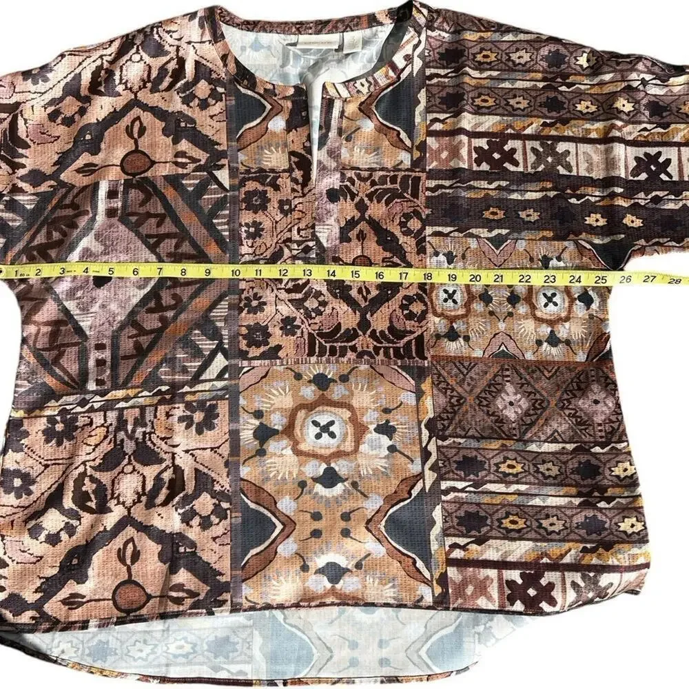 Chicos 3 (16-18) (L)  women’s top with elbow length sleeves, brown & tan